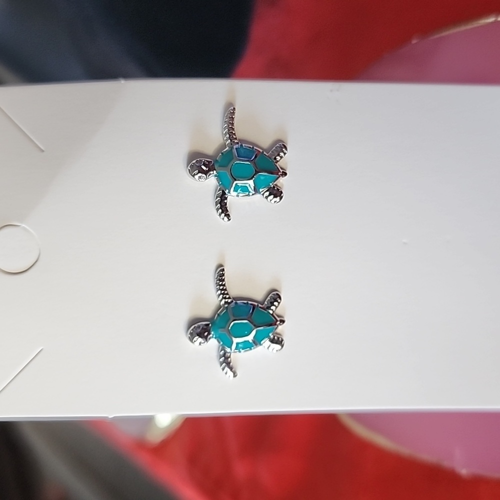 Little Turquoise Turtle Earrings Sterling Silver